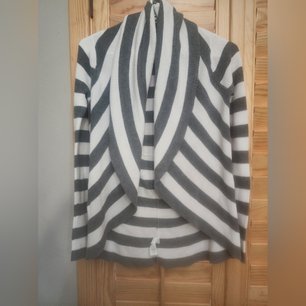 Express Gray and White Striped Cardigan